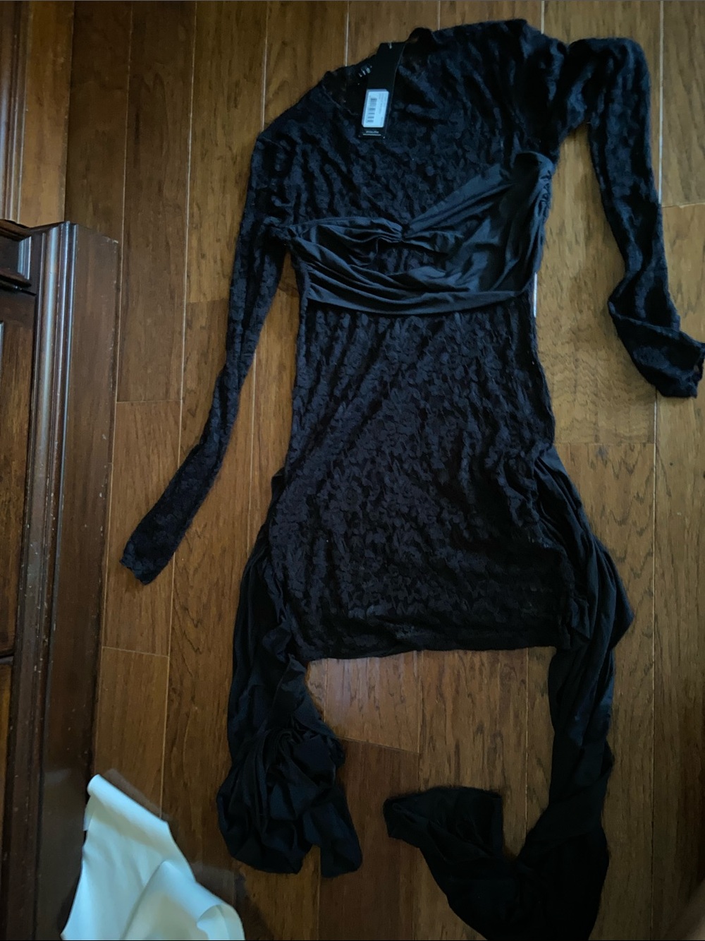 Lioness Black Long-Sleeve Lace Dress with Draped Waist